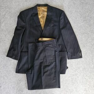 Mecca VTG Mens Navy Pinstripe 3 Button 2-Piece Suit 44R 38x32 Superior 150s